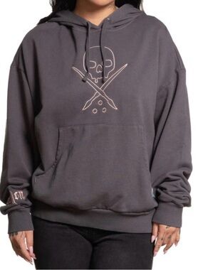 Sullen Art Collective Gray Hoodie Sweatshirt with Pink Skull, Size: XL & 2X, NWT